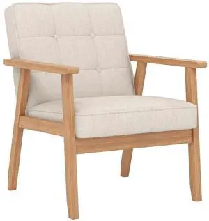 Mid-Century Modern Linen Fabric Accent Chair, Upholstered Tufted Leisure Chair Comfy Reading Side Chair with Armrest and Solid Wood Frame for Living Room Bedroom Balcony(Beige) Mid-Century Modern Linen Fabric Accent Chair, Upholstered Tufted Leisure Chair Comfy Reading Side Chair with Armrest and Solid Wood Frame for Living Room Bedroom Balcony(Beige)
