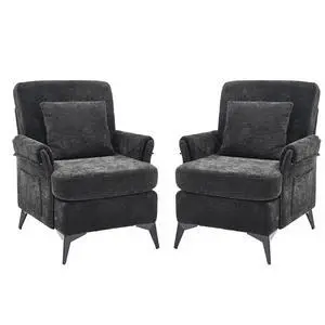 Accent Chair Set of 2, Upholstered Armchair Club Reading Chair Mid-Century Modern Chair with Pillow for Living Room/Bedroom(Black) Accent Chair Set of 2, Upholstered Armchair Club Reading Chair Mid-Century Modern Chair with Pillow for Living Room/Bedroom(Black)