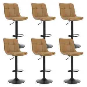 Bar Stools Set of 6, Adjustable PU Leather Swivel Barstools, Modern Upholstered Counter Stools with Back and Footrest, Counter Height Barstools for Kitchen,Bar,Dining Room Brown Bar Stools Set of 6, Adjustable PU Leather Swivel Barstools, Modern Upholstered Counter Stools with Back and Footrest, Counter Height Barstools for Kitchen,Bar,Dining Room Brown