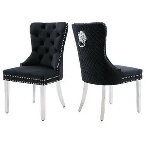 Velvet Upholstered Dining Chairs Set of 2, Modern Button Tufted Chairs with Lion Head Pull Ring and Stainless Steel Legs for Living Room Kitchen, Black Velvet Upholstered Dining Chairs Set of 2, Modern Button Tufted Chairs with Lion Head Pull Ring and Stainless Steel Legs for Living Room Kitchen, Black
