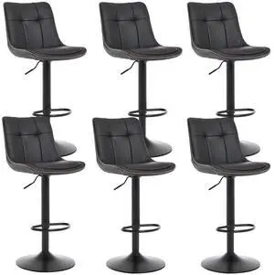 Bar Stools Set of 6, Adjustable PU Leather Swivel Barstools, Modern Upholstered Counter Stools with Back and Footrest, Counter Height Barstools for Kitchen,Bar,Dining Room Black Bar Stools Set of 6, Adjustable PU Leather Swivel Barstools, Modern Upholstered Counter Stools with Back and Footrest, Counter Height Barstools for Kitchen,Bar,Dining Room Black