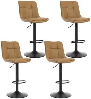 Bar Stools Set of 4, Adjustable PU Leather Swivel Barstools, Modern Upholstered Counter Stools with Back and Footrest, Counter Height Barstools for Kitchen,Bar,Dining Room Brown Bar Stools Set of 4, Adjustable PU Leather Swivel Barstools, Modern Upholstered Counter Stools with Back and Footrest, Counter Height Barstools for Kitchen,Bar,Dining Room Brown