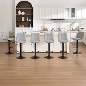 Bar Stools Set of 6, Adjustable PU Leather Swivel Barstools, Modern Upholstered Counter Stools with Back and Footrest, Counter Height Barstools for Kitchen,Bar,Dining Room Gray Bar Stools Set of 6, Adjustable PU Leather Swivel Barstools, Modern Upholstered Counter Stools with Back and Footrest, Counter Height Barstools for Kitchen,Bar,Dining Room Gray