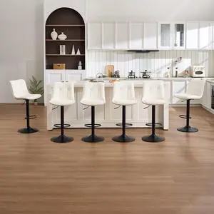 Bar Stools Set of 6, Adjustable PU Leather Swivel Barstools, Modern Upholstered Counter Stools with Back and Footrest, Counter Height Barstools for Kitchen,Bar,Dining Room White Bar Stools Set of 6, Adjustable PU Leather Swivel Barstools, Modern Upholstered Counter Stools with Back and Footrest, Counter Height Barstools for Kitchen,Bar,Dining Room White