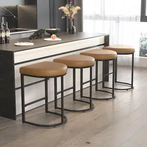 Bar Stools Set of 4, 26 Inch Counter Height Stools, PU Leather Upholstered Bar Chairs with Metal Frame, Modern Bar Stools for Kitchen Island, Dining, Living Room, Brown Bar Stools Set of 4, 26 Inch Counter Height Stools, PU Leather Upholstered Bar Chairs with Metal Frame, Modern Bar Stools for Kitchen Island, Dining, Living Room, Brown