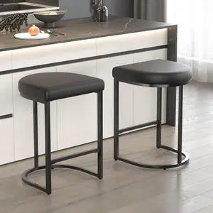 Bar Stools Set of 2, 26 Inch Counter Height Stools, PU Leather Upholstered Bar Chairs with Metal Frame, Modern Bar Stools for Kitchen Island, Dining, Living Room, Black Bar Stools Set of 2, 26 Inch Counter Height Stools, PU Leather Upholstered Bar Chairs with Metal Frame, Modern Bar Stools for Kitchen Island, Dining, Living Room, Black