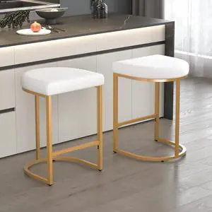 Bar Stools Set of 2, 26 Inch Counter Height Stools, PU Leather Upholstered Bar Chairs with Metal Frame, Modern Bar Stools for Kitchen Island, Dining, Living Room, White Bar Stools Set of 2, 26 Inch Counter Height Stools, PU Leather Upholstered Bar Chairs with Metal Frame, Modern Bar Stools for Kitchen Island, Dining, Living Room, White