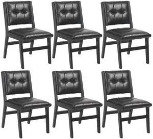 Modern PU Leather Dining Chairs Set of 6, Upholstered Kitchen Chairs with Solid Wood Legs and Comfortable Seat for Dining Room Lounge Bedroom(Black) Modern PU Leather Dining Chairs Set of 6, Upholstered Kitchen Chairs with Solid Wood Legs and Comfortable Seat for Dining Room Lounge Bedroom(Black)