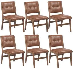 Modern PU Leather Dining Chairs Set of 6, Upholstered Kitchen Chairs with Solid Wood Legs and Comfortable Seat for Dining Room Lounge Bedroom(Brown) Modern PU Leather Dining Chairs Set of 6, Upholstered Kitchen Chairs with Solid Wood Legs and Comfortable Seat for Dining Room Lounge Bedroom(Brown)