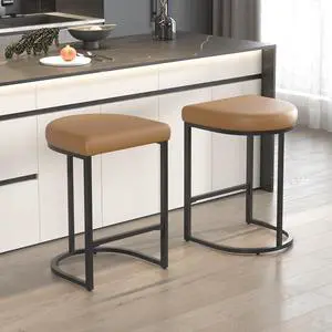 Bar Stools Set of 2, 26 Inch Counter Height Stools, PU Leather Upholstered Bar Chairs with Metal Frame, Modern Bar Stools for Kitchen Island, Dining, Living Room, Brown Bar Stools Set of 2, 26 Inch Counter Height Stools, PU Leather Upholstered Bar Chairs with Metal Frame, Modern Bar Stools for Kitchen Island, Dining, Living Room, Brown