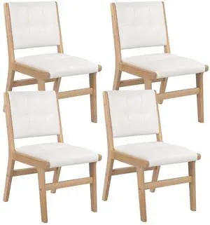 Modern PU Leather Dining Chairs Set of 4, Upholstered Kitchen Chairs with Solid Wood Legs and Comfortable Seat for Dining Room Lounge Bedroom(White) Modern PU Leather Dining Chairs Set of 4, Upholstered Kitchen Chairs with Solid Wood Legs and Comfortable Seat for Dining Room Lounge Bedroom(White)