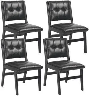 Modern PU Leather Dining Chairs Set of 4, Upholstered Kitchen Chairs with Solid Wood Legs and Comfortable Seat for Dining Room Lounge Bedroom(Black) Modern PU Leather Dining Chairs Set of 4, Upholstered Kitchen Chairs with Solid Wood Legs and Comfortable Seat for Dining Room Lounge Bedroom(Black)