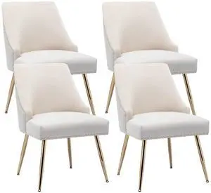 Velvet Dining Room Chairs Set of 4 Nailhead Back Ring Pull Trim with Gold Legs for Kitchen Living Room(Beige) Velvet Dining Room Chairs Set of 4 Nailhead Back Ring Pull Trim with Gold Legs for Kitchen Living Room(Beige)