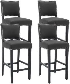 29 Inches Bar Stools Set of 4 Upholstered Bar Chair for Kitchen Islands Nail Head Trim, Gray 29 Inches Bar Stools Set of 4 Upholstered Bar Chair for Kitchen Islands Nail Head Trim, Gray
