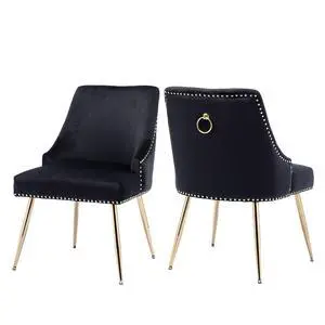 Velvet Dining Room Chairs Set of 2 Nailhead Back Ring Pull Trim with Gold Legs for Kitchen Living Room(Black) Velvet Dining Room Chairs Set of 2 Nailhead Back Ring Pull Trim with Gold Legs for Kitchen Living Room(Black)