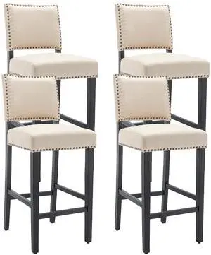 29 Inches Bar Stools Set of 4 Upholstered Bar Chair for Kitchen Islands Nail Head Trim, Beige 29 Inches Bar Stools Set of 4 Upholstered Bar Chair for Kitchen Islands Nail Head Trim, Beige