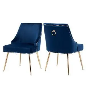 Velvet Dining Room Chairs Set of 2 Nailhead Back Ring Pull Trim with Gold Legs for Kitchen Living Room(Blue) Velvet Dining Room Chairs Set of 2 Nailhead Back Ring Pull Trim with Gold Legs for Kitchen Living Room(Blue)