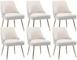 Velvet Dining Room Chairs Set of 6 Nailhead Back Ring Pull Trim with Gold Legs for Kitchen Living Room(Beige) Velvet Dining Room Chairs Set of 6 Nailhead Back Ring Pull Trim with Gold Legs for Kitchen Living Room(Beige)