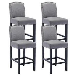 Counter Height Bar Stool 26 Inches Upholstered High Back Barstool with Antique Nail Heads Solid Wood Set of 4 Counter Height Bar Chairs,Light Grey Counter Height Bar Stool 26 Inches Upholstered High Back Barstool with Antique Nail Heads Solid Wood Set of 4 Counter Height Bar Chairs,Light Grey