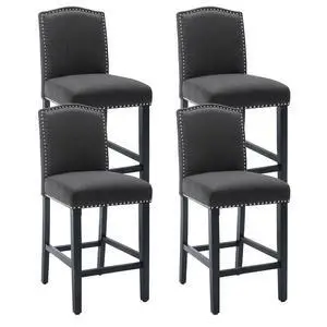 Counter Height Bar Stool 26 Inches Upholstered High Back Barstool with Antique Nail Heads Solid Wood Set of 4 Counter Height Bar Chairs,Gray Counter Height Bar Stool 26 Inches Upholstered High Back Barstool with Antique Nail Heads Solid Wood Set of 4 Counter Height Bar Chairs,Gray