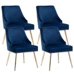 Velvet Dining Room Chairs Set of 4 Nailhead Back Ring Pull Trim with Gold Legs for Kitchen Living Room(Blue) Velvet Dining Room Chairs Set of 4 Nailhead Back Ring Pull Trim with Gold Legs for Kitchen Living Room(Blue)