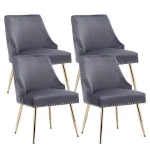 Velvet Dining Room Chairs Set of 4 Nailhead Back Ring Pull Trim with Gold Legs for Kitchen Living Room(Grey) Velvet Dining Room Chairs Set of 4 Nailhead Back Ring Pull Trim with Gold Legs for Kitchen Living Room(Grey)