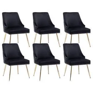 Velvet Dining Room Chairs Set of 6 Nailhead Back Ring Pull Trim with Gold Legs for Kitchen Living Room(Black) Velvet Dining Room Chairs Set of 6 Nailhead Back Ring Pull Trim with Gold Legs for Kitchen Living Room(Black)