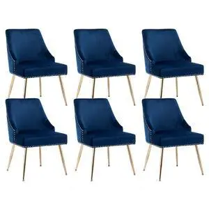 Velvet Dining Room Chairs Set of 6 Nailhead Back Ring Pull Trim with Gold Legs for Kitchen Living Room(Blue) Velvet Dining Room Chairs Set of 6 Nailhead Back Ring Pull Trim with Gold Legs for Kitchen Living Room(Blue)