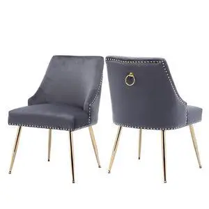 Velvet Dining Room Chairs Set of 2 Nailhead Back Ring Pull Trim with Gold Legs for Kitchen Living Room(Grey) Velvet Dining Room Chairs Set of 2 Nailhead Back Ring Pull Trim with Gold Legs for Kitchen Living Room(Grey)