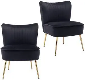 Modern Velvet Upholstered Accent Chair Set of 2,Mid Century Living Room Chairs with Golden Legs,Comfy Armless Chair Wingback Single Sofa Side Chair for Bedroom,Black Modern Velvet Upholstered Accent Chair Set of 2,Mid Century Living Room Chairs with Golden Legs,Comfy Armless Chair Wingback Single Sofa Side Chair for Bedroom,Black