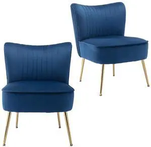 Modern Velvet Upholstered Accent Chair Set of 2,Mid Century Living Room Chairs with Golden Legs,Comfy Armless Chair Wingback Single Sofa Side Chair for Bedroom,Blue Modern Velvet Upholstered Accent Chair Set of 2,Mid Century Living Room Chairs with Golden Legs,Comfy Armless Chair Wingback Single Sofa Side Chair for Bedroom,Blue