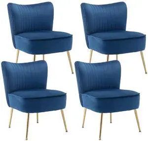 Modern Velvet Upholstered Accent Chair Set of 4,Mid Century Living Room Chairs with Golden Legs,Comfy Armless Chair Wingback Single Sofa Side Chair for Bedroom,Blue Modern Velvet Upholstered Accent Chair Set of 4,Mid Century Living Room Chairs with Golden Legs,Comfy Armless Chair Wingback Single Sofa Side Chair for Bedroom,Blue