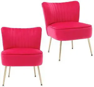 Modern Velvet Upholstered Accent Chair Set of 2,Mid Century Living Room Chairs with Golden Legs,Comfy Armless Chair Wingback Single Sofa Side Chair for Bedroom,Hot Pink Modern Velvet Upholstered Accent Chair Set of 2,Mid Century Living Room Chairs with Golden Legs,Comfy Armless Chair Wingback Single Sofa Side Chair for Bedroom,Hot Pink
