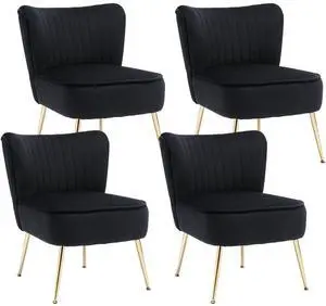 Modern Velvet Upholstered Accent Chair Set of 4,Mid Century Living Room Chairs with Golden Legs,Comfy Armless Chair Wingback Single Sofa Side Chair for Bedroom,Black Modern Velvet Upholstered Accent Chair Set of 4,Mid Century Living Room Chairs with Golden Legs,Comfy Armless Chair Wingback Single Sofa Side Chair for Bedroom,Black