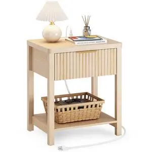 Fluted Night Stand with Drawers, Fluted Nightstand with Charging Station, Wood Modern Bedside End Table with Storage Drawer for Bedroom, Save Space (Set of 1, Natural Oak) Fluted Night Stand with Drawers, Fluted Nightstand with Charging Station, Wood Modern Bedside End Table with Storage Drawer for Bedroom, Save Space (Set of 1, Natural Oak)
