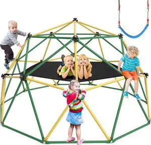 Climbing Dome, 10FT Dome Climber with Hammock for Kids 3 to 10 Outdoor Play Equipment, Supports up to 1000lbs Jungle Gym, Anti-Rust, Easy Assembly, Yellow+Green Climbing Dome, 10FT Dome Climber with Hammock for Kids 3 to 10 Outdoor Play Equipment, Supports up to 1000lbs Jungle Gym, Anti-Rust, Easy Assembly, Yellow+Green