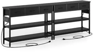 2 Pack Entryway Table with Outlets, 3 Fabric Drawers, 43in | 43.3"W x 11.8"D entry table with 2 outlets, 2 USB ports, swappable plug side, adjustable feet and anti-tip kit. 2 Pack Entryway Table with Outlets, 3 Fabric Drawers, 43in | 43.3"W x 11.8"D entry table with 2 outlets, 2 USB ports, swappable plug side, adjustable feet and anti-tip kit.