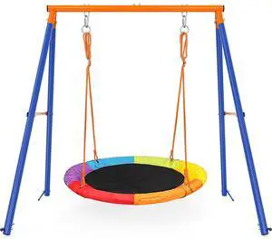 Swing Sets for Backyard, 40" Saucer Swing, 440 lb A-Frame Stand | 40" round seat, 2" galvanized steel frame, adjustable ropes, CPC-tested build, and 71.6" height for family backyard play. Swing Sets for Backyard, 40" Saucer Swing, 440 lb A-Frame Stand | 40" round seat, 2" galvanized steel frame, adjustable ropes, CPC-tested build, and 71.6" height for family backyard play.