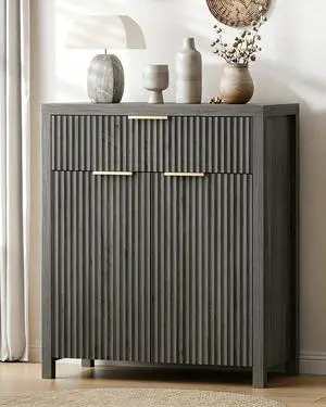 Fluted Storage Cabinet with Drawers Buffet Sideboard Cabinet with Adjustable Shelves for Kitchen Living Room, Kitchen, Entryway (Dark Gray Oak, 13.8" D x 28.3" W x 32.7" H) Fluted Storage Cabinet with Drawers Buffet Sideboard Cabinet with Adjustable Shelves for Kitchen Living Room, Kitchen, Entryway (Dark Gray Oak, 13.8" D x 28.3" W x 32.7" H)