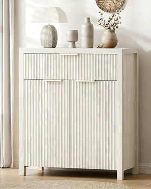 Fluted Storage Cabinet with Drawers Buffet Sideboard Cabinet with Adjustable Shelves for Kitchen Living Room, Kitchen, Entryway (White Oak, 13.8" D x 28.3" W x 32.7" H) Fluted Storage Cabinet with Drawers Buffet Sideboard Cabinet with Adjustable Shelves for Kitchen Living Room, Kitchen, Entryway (White Oak, 13.8" D x 28.3" W x 32.7" H)