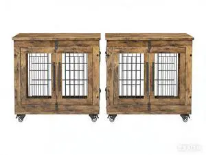 Small Dog Crate Furniture Set of 2, Dog Kennel Indoor Double Doors Wooden Dog Cage, 27' Heavy Duty Dog Crate with Cushion & Wheels, End Table Pet House Chew-Resistant Up to 30 lb, Rustic Brown Small Dog Crate Furniture Set of 2, Dog Kennel Indoor Double Doors Wooden Dog Cage, 27' Heavy Duty Dog Crate with Cushion & Wheels, End Table Pet House Chew-Resistant Up to 30 lb, Rustic Brown
