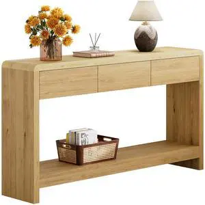 55 Inch Entryway Table with 3 Drawers, Waterfall Console Table | 55.1"W slim 11.8"D statement console with 3 wood drawers, open shelf and 265 lb top capacity for large hallway or living room 55 Inch Entryway Table with 3 Drawers, Waterfall Console Table | 55.1"W slim 11.8"D statement console with 3 wood drawers, open shelf and 265 lb top capacity for large hallway or living room