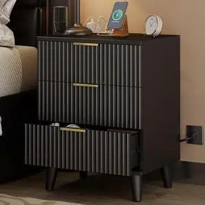 Wood 3 Drawers Dresser Fluted Night Stand with Charging Station, Natural Nightstand 3 Storage Drawers Dresser Modern Side Table, Bedside Table for Bedroom Wood 3 Drawers Dresser Fluted Night Stand with Charging Station, Natural Nightstand 3 Storage Drawers Dresser Modern Side Table, Bedside Table for Bedroom