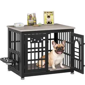 Dog Crate Furniture 31.5" Wooden Dog Kennel Table with Bowls Heavy Duty Dog Crates for Small/Medium/Large Dogs, Dog Kennel Furniture Indoor as TV Stand End Table,Grey Dog Crate Furniture 31.5" Wooden Dog Kennel Table with Bowls Heavy Duty Dog Crates for Small/Medium/Large Dogs, Dog Kennel Furniture Indoor as TV Stand End Table,Grey