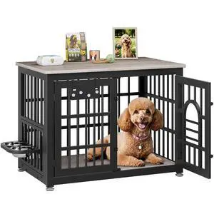 Dog Crate Furniture 37.8" Wooden Dog Kennel Table with Bowls Heavy Duty Dog Crates for Small/Medium/Large Dogs, Dog Kennel Furniture Indoor as TV Stand End Table,Grey Dog Crate Furniture 37.8" Wooden Dog Kennel Table with Bowls Heavy Duty Dog Crates for Small/Medium/Large Dogs, Dog Kennel Furniture Indoor as TV Stand End Table,Grey