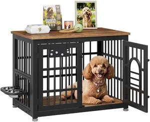 Large Dog Crate Furniture 37.8" Wooden Dog Kennel Table with Bowls Heavy Duty Dog Crates for Small/Medium/Large Dogs, Pet Cage Indoor as TV Stand End Table,Brown Large Dog Crate Furniture 37.8" Wooden Dog Kennel Table with Bowls Heavy Duty Dog Crates for Small/Medium/Large Dogs, Pet Cage Indoor as TV Stand End Table,Brown