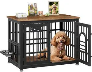 Dog Crate Furniture 37.8" Wooden Dog Kennel Table with Bowls Heavy Duty Dog Crates for Small/Medium/Large Dogs, Dog Kennel Furniture Indoor as TV Stand End Table,Brown Dog Crate Furniture 37.8" Wooden Dog Kennel Table with Bowls Heavy Duty Dog Crates for Small/Medium/Large Dogs, Dog Kennel Furniture Indoor as TV Stand End Table,Brown