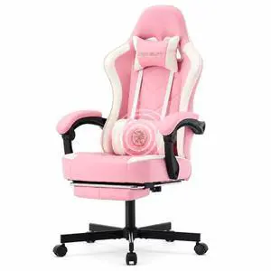Office Desk Computer Gaming Chair for Adults, Ergonomic High Back Gamer Chair with Massage and Pocket Spring Cushion, Swivel Comfy Video Game Chairs with Footrest and Lumbar Support (Pink White) Office Desk Computer Gaming Chair for Adults, Ergonomic High Back Gamer Chair with Massage and Pocket Spring Cushion, Swivel Comfy Video Game Chairs with Footrest and Lumbar Support (Pink White)