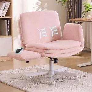 Criss Cross Chair with 5-Gear Adjustable Armrests & Wheels, Ergonomic Airbag Back Support Swivel Desk Chair for Home Office, Vanity, Bedroom and Living Room,Pink Criss Cross Chair with 5-Gear Adjustable Armrests & Wheels, Ergonomic Airbag Back Support Swivel Desk Chair for Home Office, Vanity, Bedroom and Living Room,Pink