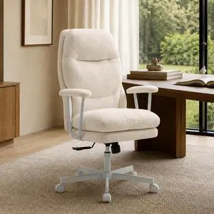 Ergonomic Office Chair, High Back Fabric Executive Chair with Thick Cushion, 90°-120° Rocking Desk Chair, 400 lbs Swivel Rolling Computer Chair with Padded Armrests, Beige Ergonomic Office Chair, High Back Fabric Executive Chair with Thick Cushion, 90°-120° Rocking Desk Chair, 400 lbs Swivel Rolling Computer Chair with Padded Armrests, Beige
